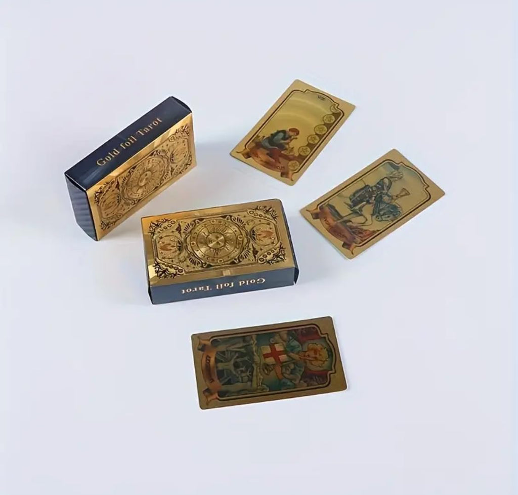 Generico Tarocchi Gold Foil Tarot – Mazzo di 78 Carte con Finitura Dorata | Tarocchi Divinatori Lusso per Lettura, Meditazione e Collezione