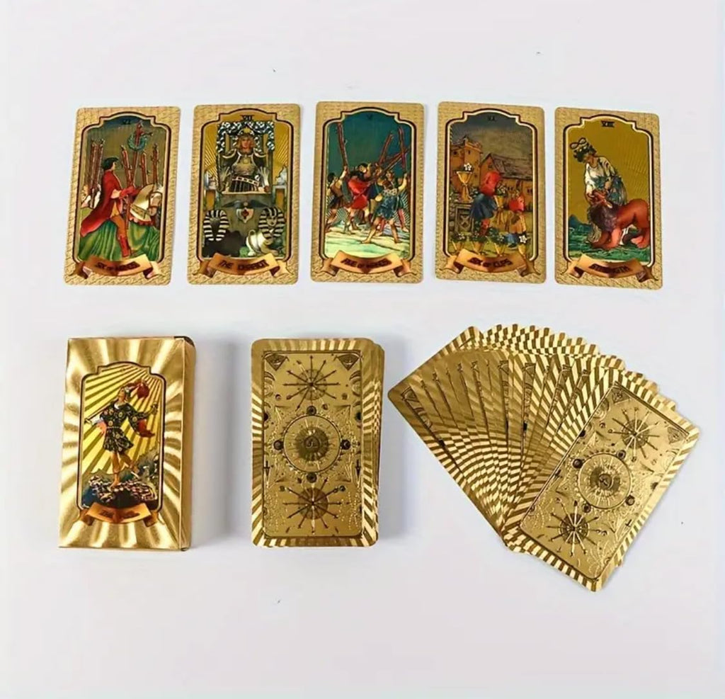 Generico Tarocchi Dorati di Lusso, 78 Carte Placcate in Oro, Stile Classico Rider Waite, 12 x 7 cm, Edizione da Collezione