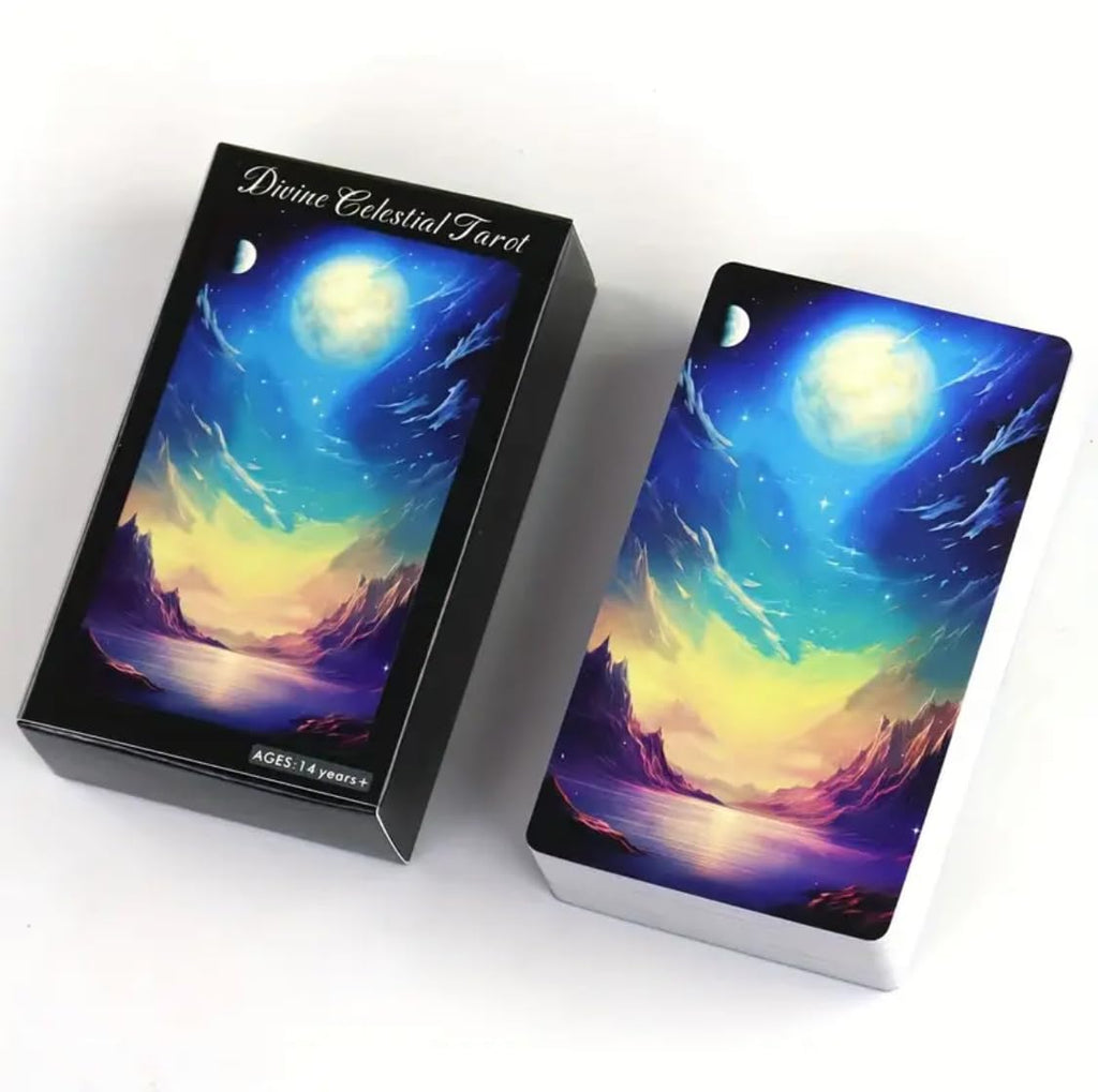 Generico Tarocchi Divine Celestial Tarot, Mazzo da 78 Carte con Illustrazioni Mistiche, Set Completo per Divinazione e Meditazione