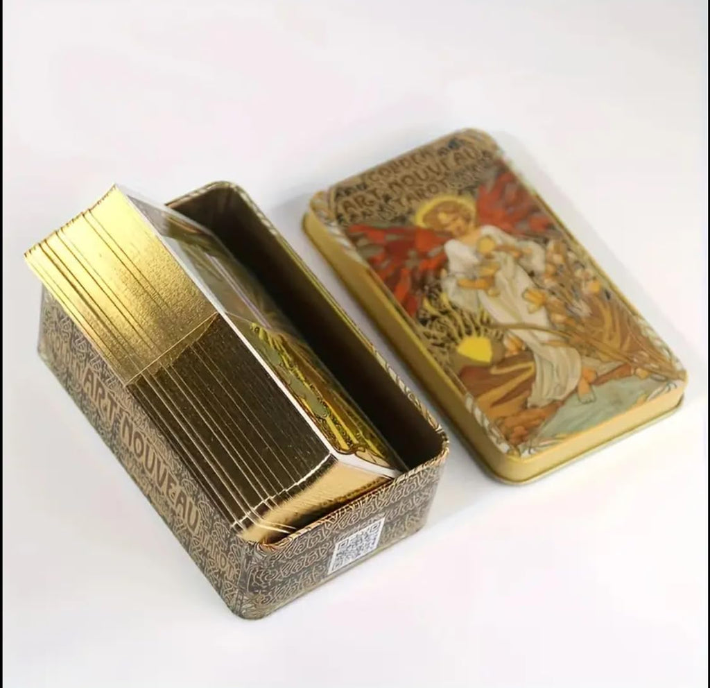 Generico Tarocchi Art Nouveau Dorati, 78 Carte in Stile Rider Waite Smith, Mazzo di Lusso per Divinazione e Collezione