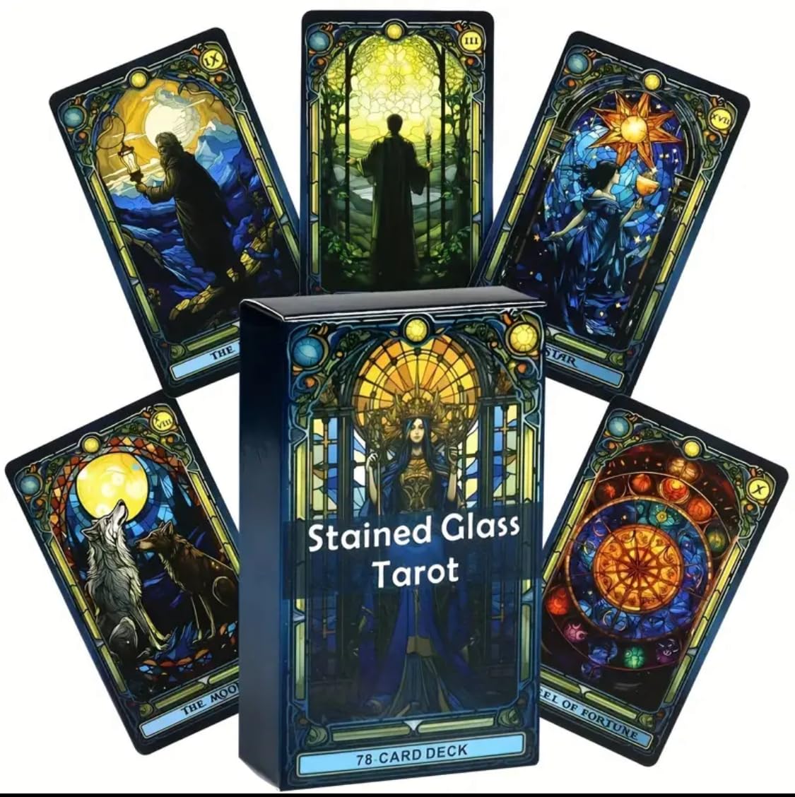 Tarocchi Stained Glass Tarot – Mazzo Completo 78 Carte in Stile Vetrata Gotica Colorata – Tarocchi Divinatori da Collezione con Illustrazioni Luminose – Carte Esoteriche per Lettura e Meditazione