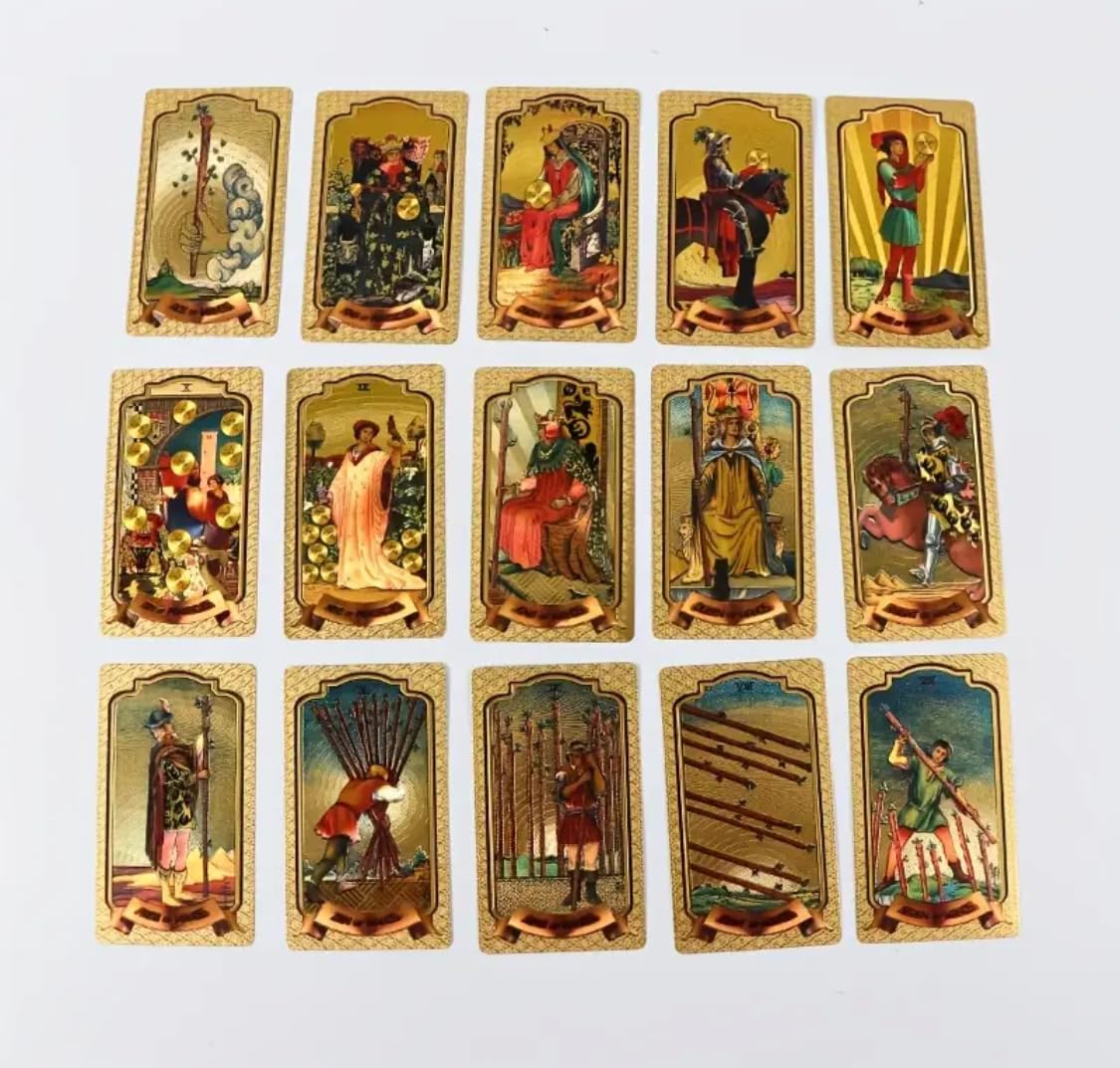 Generico Tarocchi Dorati di Lusso, 78 Carte Placcate in Oro, Stile Classico Rider Waite, 12 x 7 cm, Edizione da Collezione