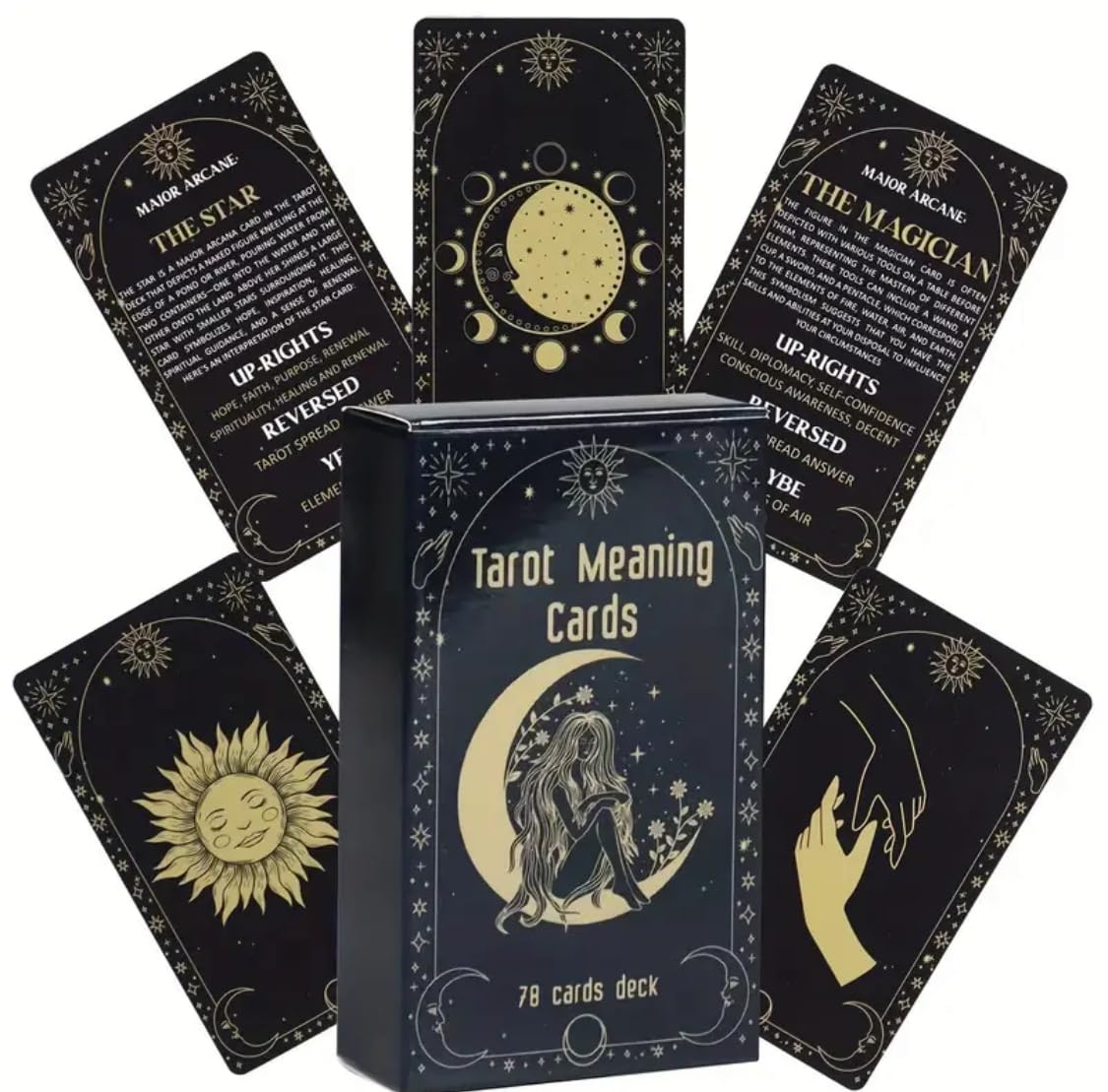 Generico Tarocchi Tarot Meaning Cards – Mazzo Completo di 78 Carte Illustrate in Stile Esoterico – Tarocchi con Significati Stampati su Ogni Carta