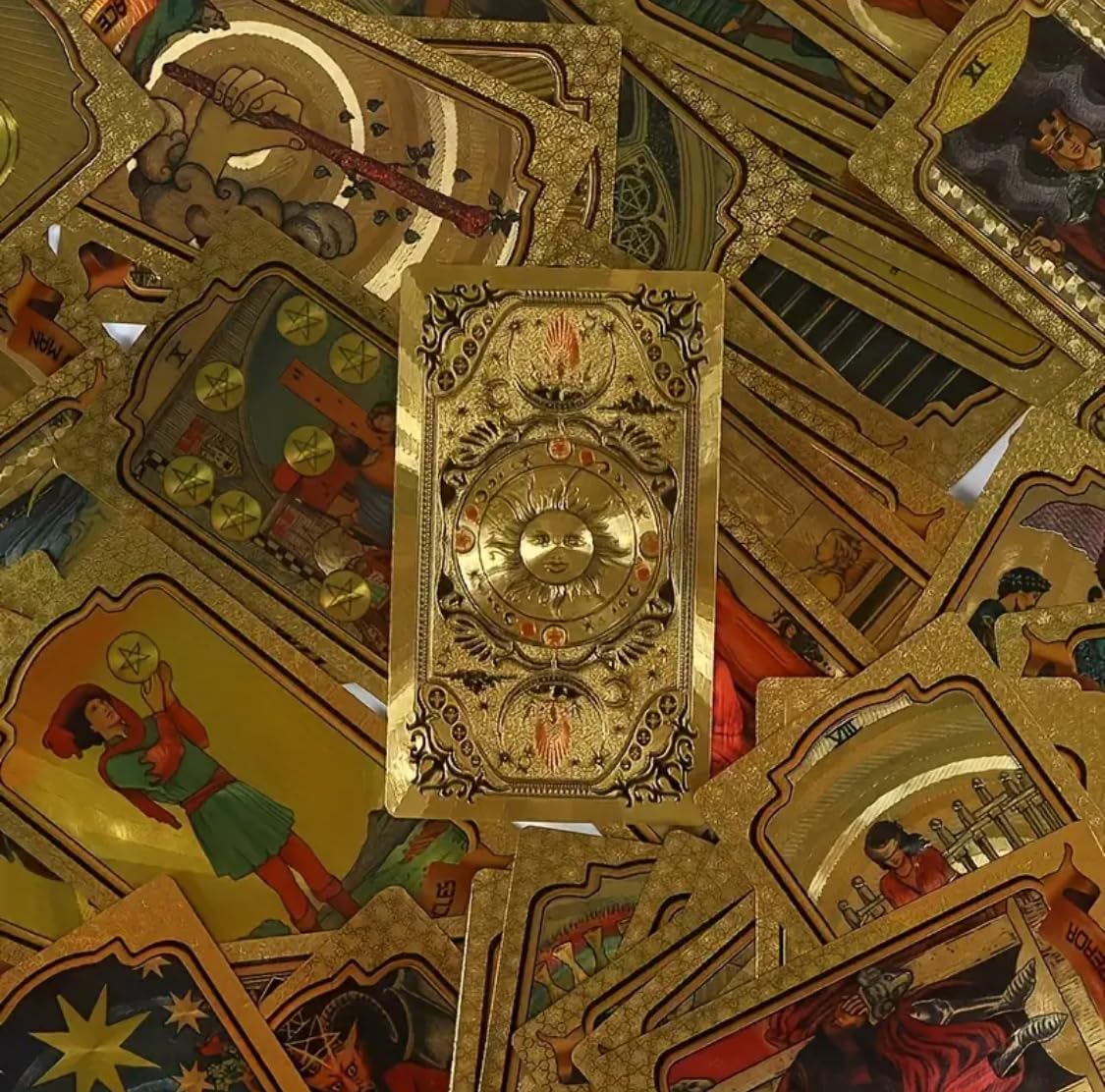 Generico Tarocchi Gold Foil Tarot – Mazzo di 78 Carte con Finitura Dorata | Tarocchi Divinatori Lusso per Lettura, Meditazione e Collezione