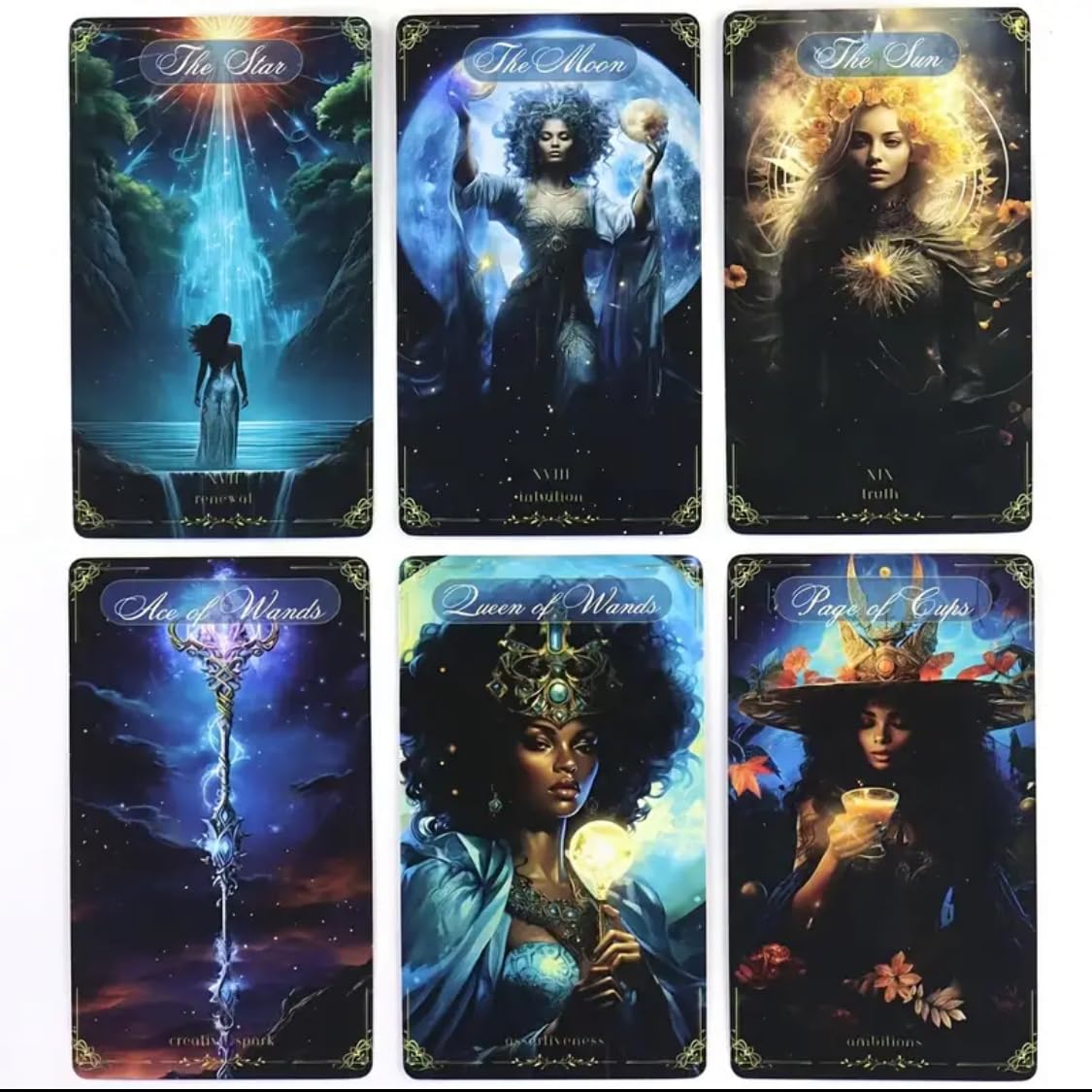 Generico Tarocchi Divine Celestial Tarot, Mazzo da 78 Carte con Illustrazioni Mistiche, Set Completo per Divinazione e Meditazione