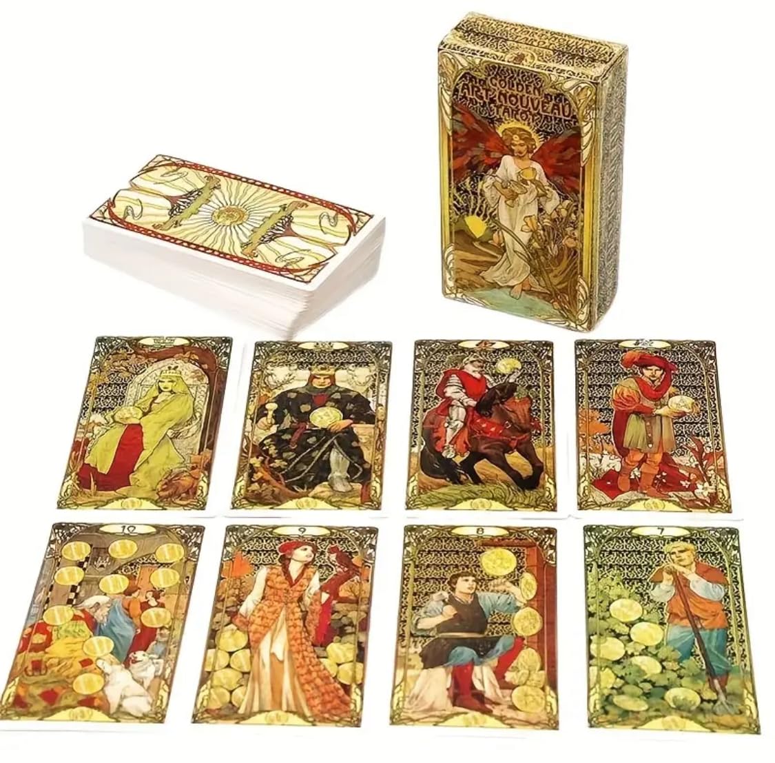 Generico Tarocchi Golden Art Nouveau Tarocchi, Mazzo di Carte dei Tarocchi di Lusso, Collezione Esoterica Completa in Stile Art Nouveau
