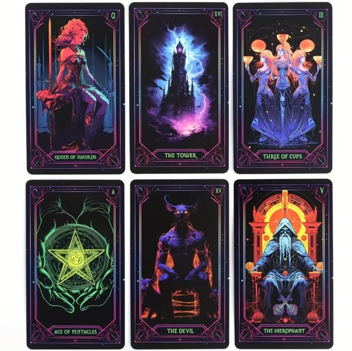 Generico Tarocchi Inspired Neon Tarot – Mazzo di 78 Carte Colorate | Tarocchi Divinatori Moderni per Letture Spirituali, Meditazione e Intuizione